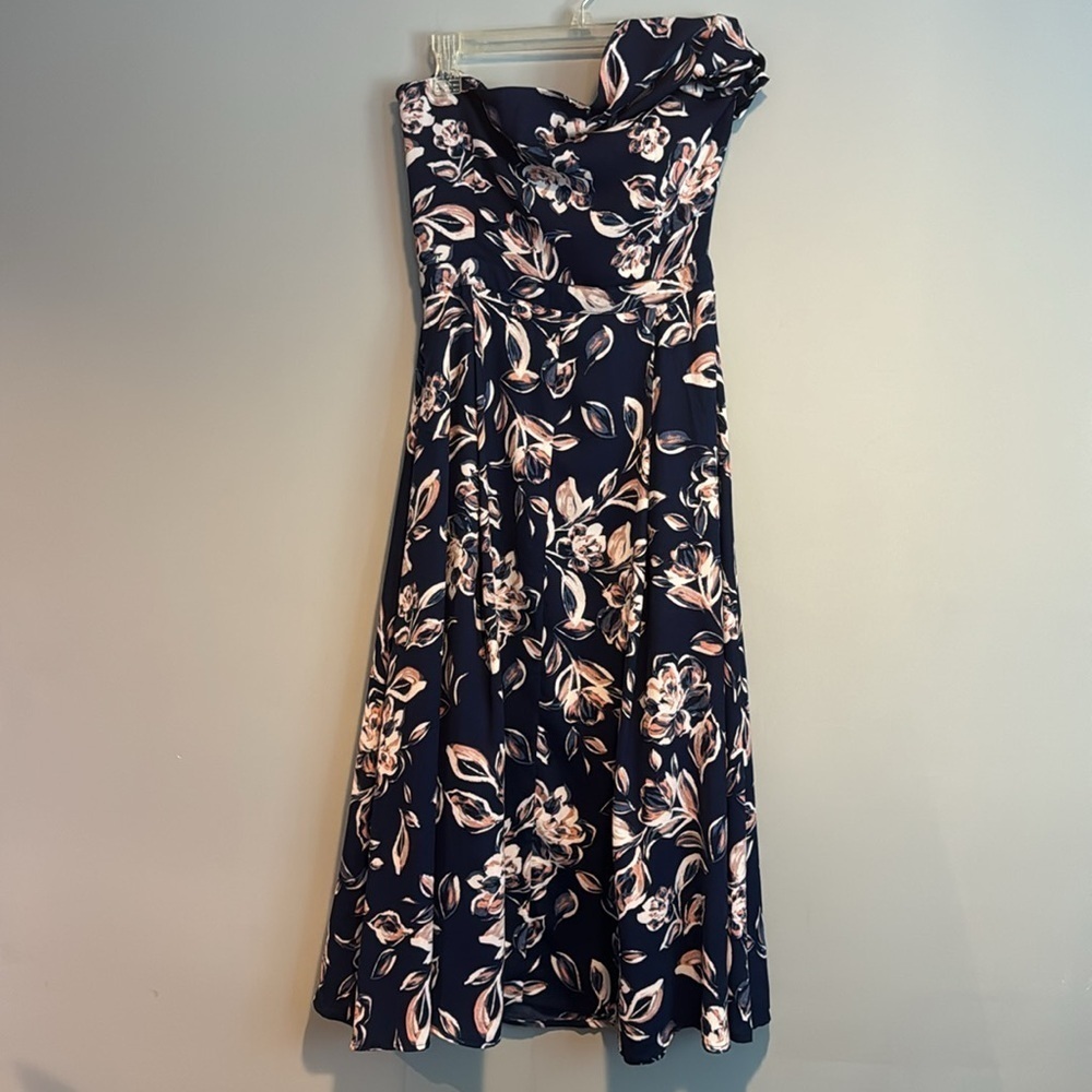 Charles Henry Navy Blue Floral One Shoulder Midi Dress Size Extra Small - Picture 6 of 6